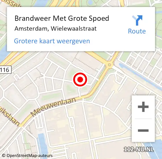 Locatie op kaart van de 112 melding: Brandweer Met Grote Spoed Naar Amsterdam, Wielewaalstraat op 25 augustus 2019 11:48