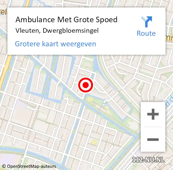 Locatie op kaart van de 112 melding: Ambulance Met Grote Spoed Naar Vleuten, Dwergbloemsingel op 25 augustus 2019 14:58