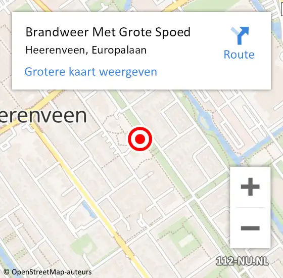 Locatie op kaart van de 112 melding: Brandweer Met Grote Spoed Naar Heerenveen, Europalaan op 25 augustus 2019 15:13