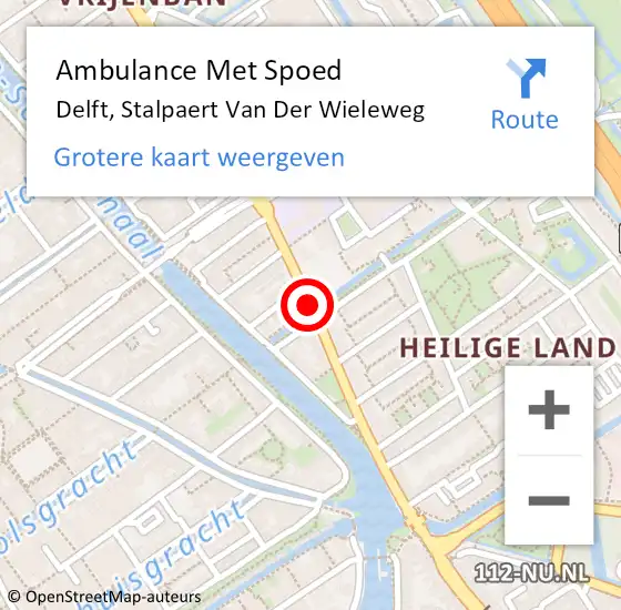 Locatie op kaart van de 112 melding: Ambulance Met Spoed Naar Delft, Stalpaert Van Der Wieleweg op 25 augustus 2019 15:15