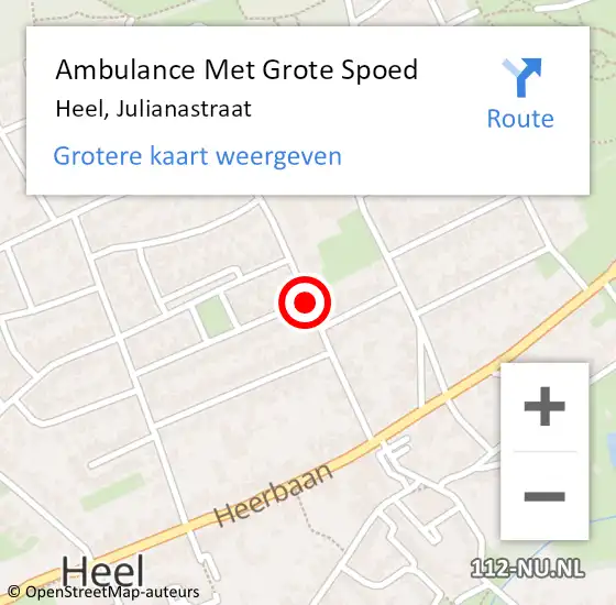 Locatie op kaart van de 112 melding: Ambulance Met Grote Spoed Naar Heel, Julianastraat op 25 augustus 2019 18:00
