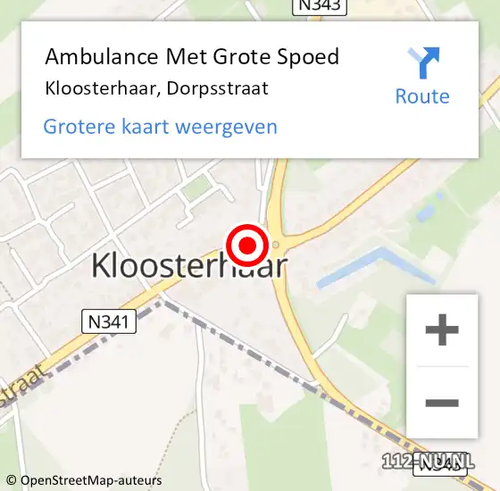 Locatie op kaart van de 112 melding: Ambulance Met Grote Spoed Naar Kloosterhaar, Dorpsstraat op 25 augustus 2019 20:51