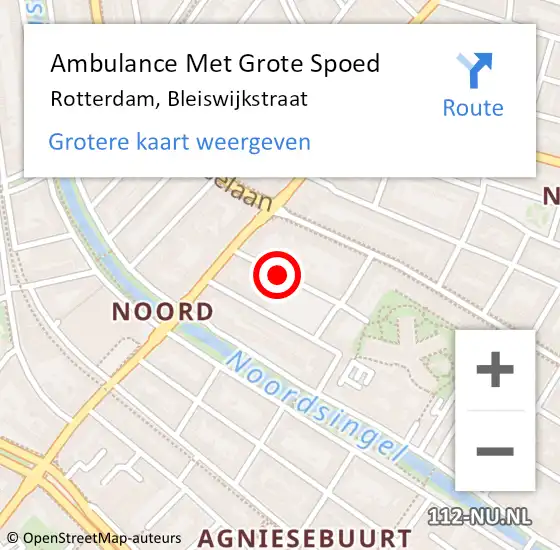 Locatie op kaart van de 112 melding: Ambulance Met Grote Spoed Naar Rotterdam, Bleiswijkstraat op 25 augustus 2019 22:40