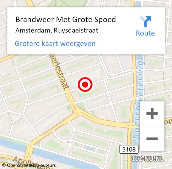 Locatie op kaart van de 112 melding: Brandweer Met Grote Spoed Naar Amsterdam, Ruysdaelstraat op 26 augustus 2019 09:16