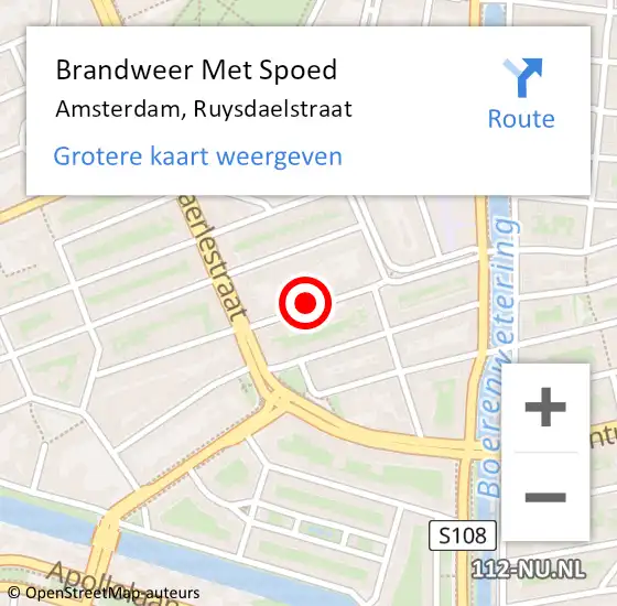 Locatie op kaart van de 112 melding: Brandweer Met Spoed Naar Amsterdam, Ruysdaelstraat op 26 augustus 2019 09:26