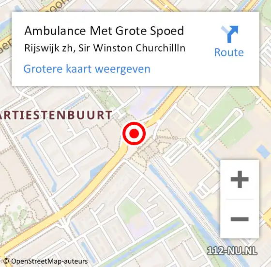 Locatie op kaart van de 112 melding: Ambulance Met Grote Spoed Naar Rijswijk zh, Sir Winston Churchillln op 26 augustus 2019 14:23
