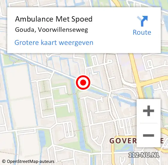 Locatie op kaart van de 112 melding: Ambulance Met Spoed Naar Gouda, Voorwillenseweg op 26 augustus 2019 19:33