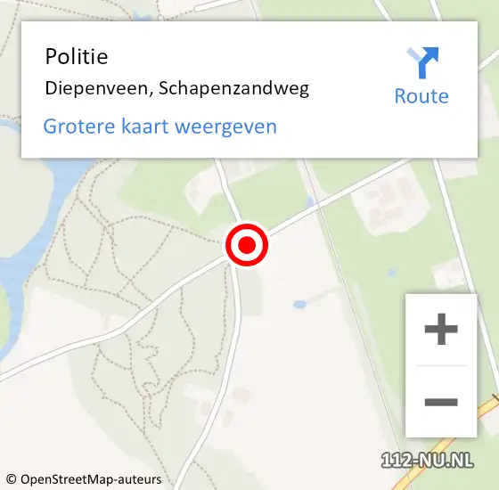 Locatie op kaart van de 112 melding: Politie Diepenveen, Schapenzandweg op 27 augustus 2019 09:41