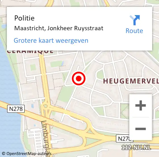 Locatie op kaart van de 112 melding: Politie Maastricht, Jonkheer Ruysstraat op 27 augustus 2019 14:36
