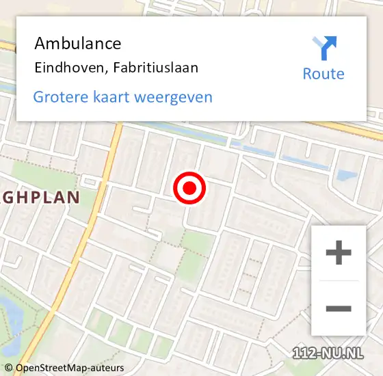 Locatie op kaart van de 112 melding: Ambulance Eindhoven, Fabritiuslaan op 27 augustus 2019 15:03