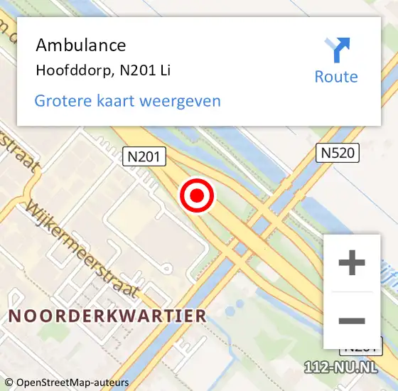 Locatie op kaart van de 112 melding: Ambulance Hoofddorp, N201 Re op 27 augustus 2019 15:51