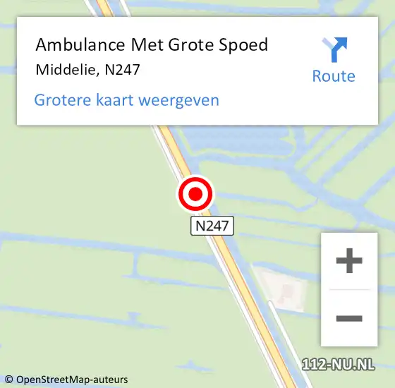 Locatie op kaart van de 112 melding: Ambulance Met Grote Spoed Naar Middelie, N247 op 27 augustus 2019 18:07