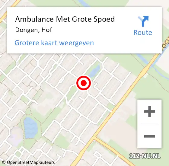 Locatie op kaart van de 112 melding: Ambulance Met Grote Spoed Naar Dongen, Hof op 28 augustus 2019 09:17
