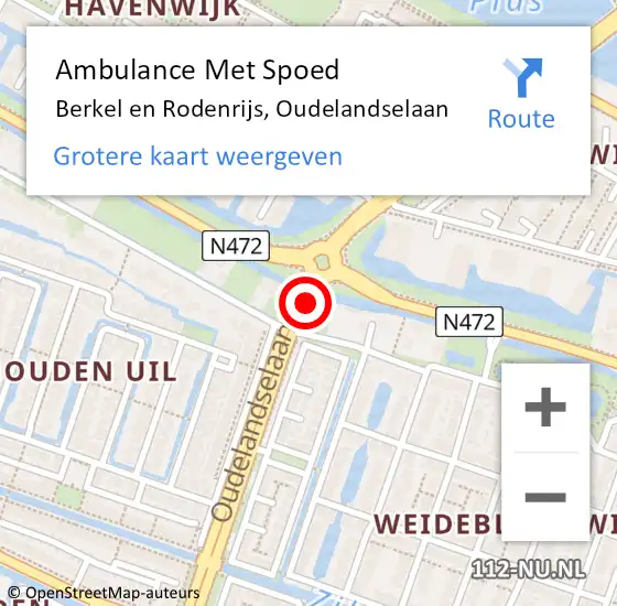 Locatie op kaart van de 112 melding: Ambulance Met Spoed Naar Berkel en Rodenrijs, Oudelandselaan op 28 augustus 2019 09:58