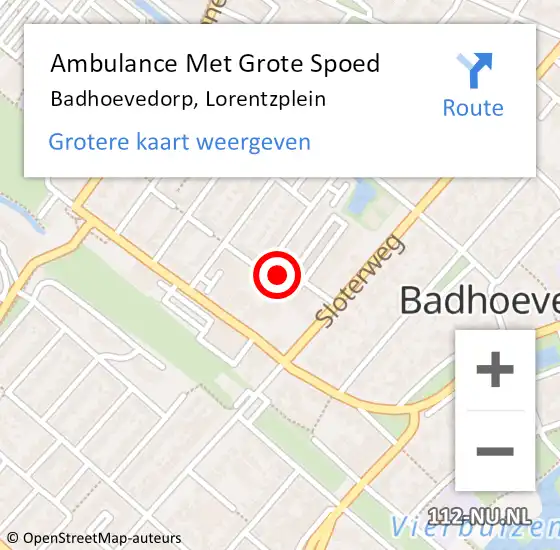 Locatie op kaart van de 112 melding: Ambulance Met Grote Spoed Naar Badhoevedorp, Lorentzplein op 28 augustus 2019 16:44
