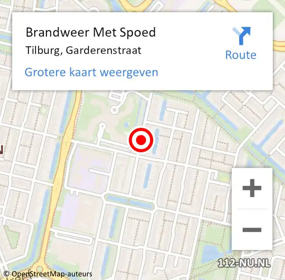 Locatie op kaart van de 112 melding: Brandweer Met Spoed Naar Tilburg, Garderenstraat op 28 augustus 2019 18:35