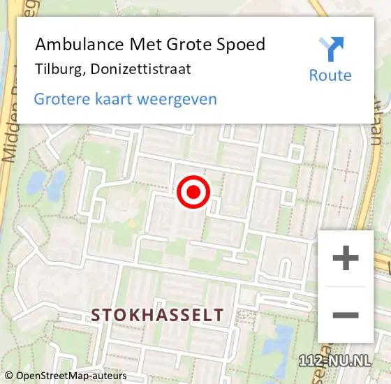 Locatie op kaart van de 112 melding: Ambulance Met Grote Spoed Naar Tilburg, Donizettistraat op 28 augustus 2019 20:16