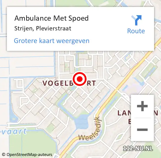 Locatie op kaart van de 112 melding: Ambulance Met Spoed Naar Strijen, Plevierstraat op 29 augustus 2019 04:12