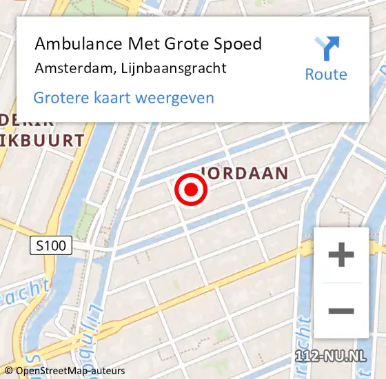 Locatie op kaart van de 112 melding: Ambulance Met Grote Spoed Naar Amsterdam, Lijnbaansgracht op 29 augustus 2019 09:10