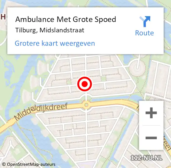 Locatie op kaart van de 112 melding: Ambulance Met Grote Spoed Naar Tilburg, Midslandstraat op 29 augustus 2019 09:43