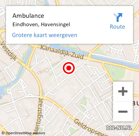 Locatie op kaart van de 112 melding: Ambulance Eindhoven, Havensingel op 29 augustus 2019 10:40