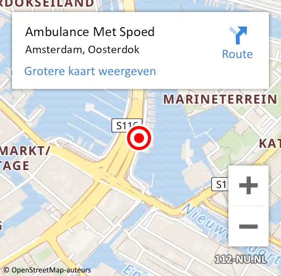 Locatie op kaart van de 112 melding: Ambulance Met Spoed Naar Amsterdam, Oosterdok op 29 augustus 2019 10:43