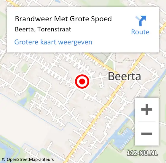 Locatie op kaart van de 112 melding: Brandweer Met Grote Spoed Naar Beerta, Torenstraat op 29 augustus 2019 11:01