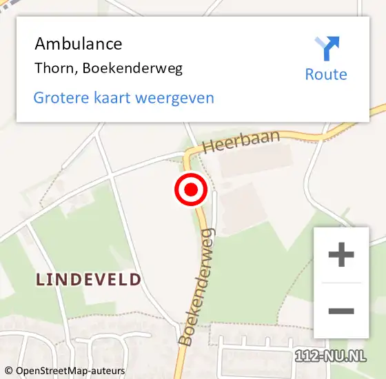 Locatie op kaart van de 112 melding: Ambulance Thorn, Boekenderweg op 29 augustus 2019 15:47