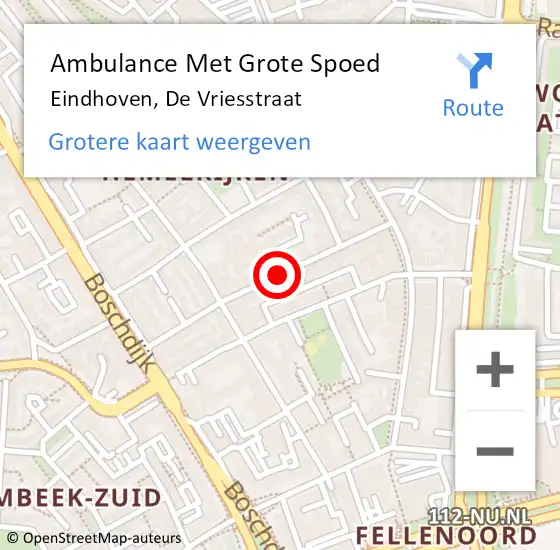 Locatie op kaart van de 112 melding: Ambulance Met Grote Spoed Naar Eindhoven, De Vriesstraat op 29 augustus 2019 23:04