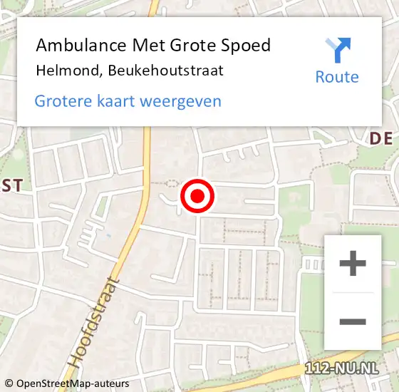 Locatie op kaart van de 112 melding: Ambulance Met Grote Spoed Naar Helmond, Beukehoutstraat op 29 augustus 2019 23:05