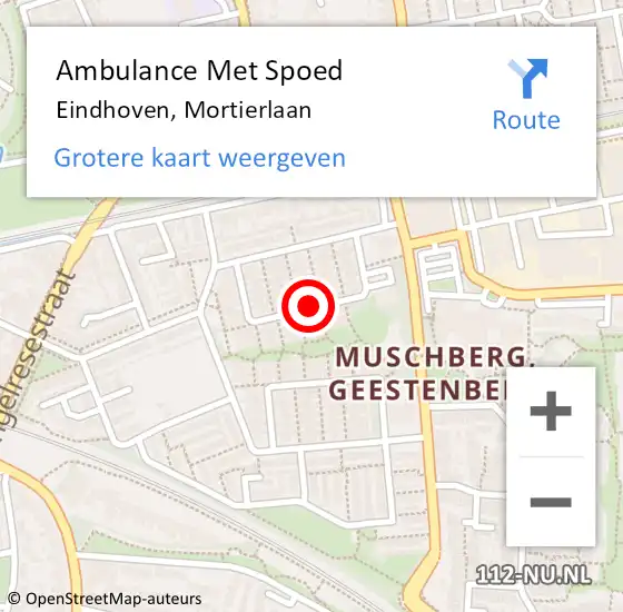 Locatie op kaart van de 112 melding: Ambulance Met Spoed Naar Eindhoven, Mortierlaan op 30 augustus 2019 00:03