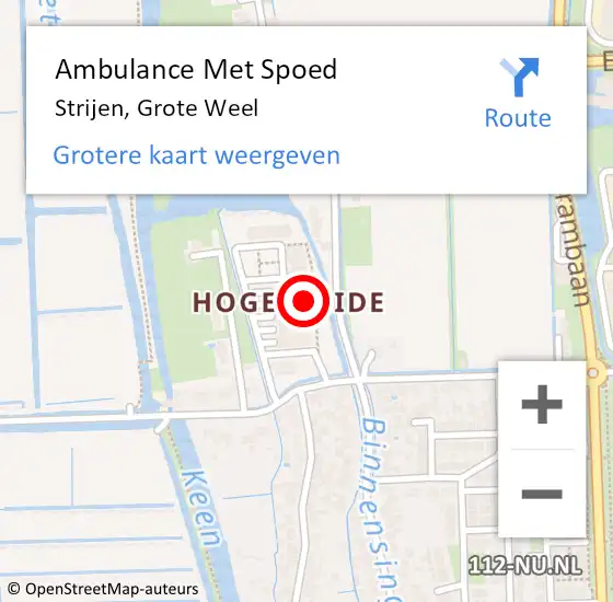 Locatie op kaart van de 112 melding: Ambulance Met Spoed Naar Strijen, Grote Weel op 30 augustus 2019 02:05