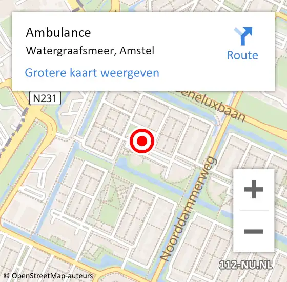 Locatie op kaart van de 112 melding: Ambulance Watergraafsmeer, Amstel op 12 april 2014 08:36