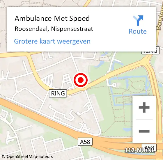 Locatie op kaart van de 112 melding: Ambulance Met Spoed Naar Roosendaal, Nispensestraat op 30 augustus 2019 15:16
