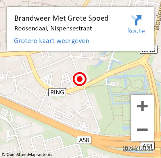 Locatie op kaart van de 112 melding: Brandweer Met Grote Spoed Naar Roosendaal, Nispensestraat op 30 augustus 2019 15:17