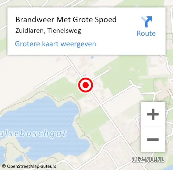 Locatie op kaart van de 112 melding: Brandweer Met Grote Spoed Naar Zuidlaren, Tienelsweg op 30 augustus 2019 17:19