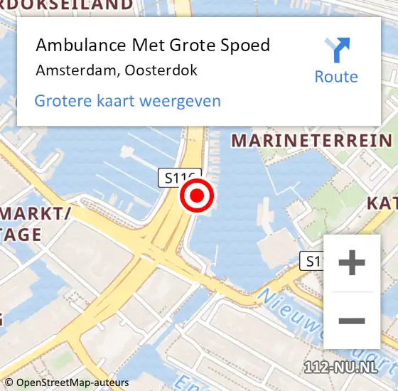 Locatie op kaart van de 112 melding: Ambulance Met Grote Spoed Naar Amsterdam, Oosterdok op 30 augustus 2019 18:51