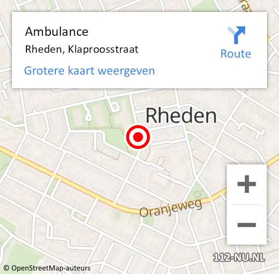 Locatie op kaart van de 112 melding: Ambulance Rheden, Klaproosstraat op 30 augustus 2019 19:18