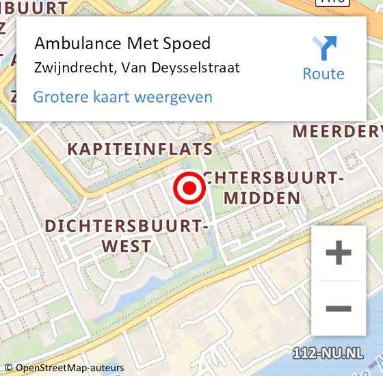 Locatie op kaart van de 112 melding: Ambulance Met Spoed Naar Zwijndrecht, Van Deysselstraat op 30 augustus 2019 23:44