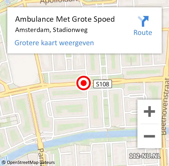 Locatie op kaart van de 112 melding: Ambulance Met Grote Spoed Naar Amsterdam, Stadionweg op 31 augustus 2019 01:56