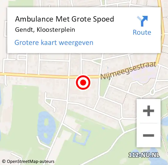 Locatie op kaart van de 112 melding: Ambulance Met Grote Spoed Naar Gendt, Kloosterplein op 31 augustus 2019 14:45