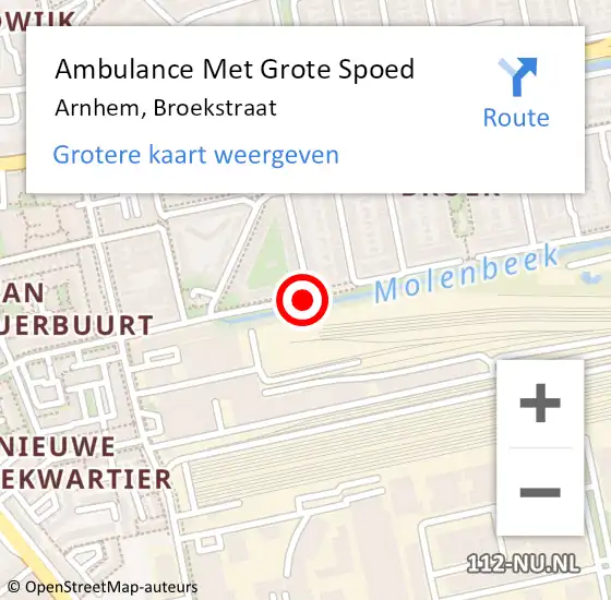 Locatie op kaart van de 112 melding: Ambulance Met Grote Spoed Naar Arnhem, Broekstraat op 31 augustus 2019 16:11