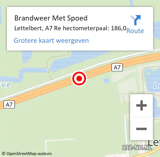 Locatie op kaart van de 112 melding: Brandweer Met Spoed Naar Lettelbert, A7 Re hectometerpaal: 186,0 op 31 augustus 2019 20:06