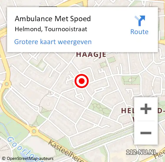 Locatie op kaart van de 112 melding: Ambulance Met Spoed Naar Helmond, Tournooistraat op 31 augustus 2019 22:05