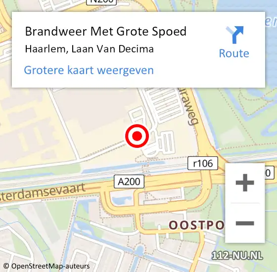 Locatie op kaart van de 112 melding: Brandweer Met Grote Spoed Naar Haarlem, Laan Van Decima op 1 september 2019 08:43
