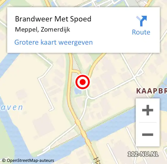 Locatie op kaart van de 112 melding: Brandweer Met Spoed Naar Meppel, Zomerdijk op 1 september 2019 09:15