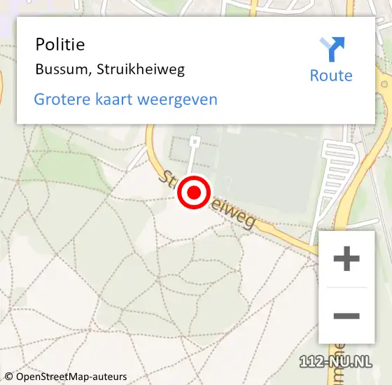 Locatie op kaart van de 112 melding: Politie Bussum, Struikheiweg op 1 september 2019 12:18