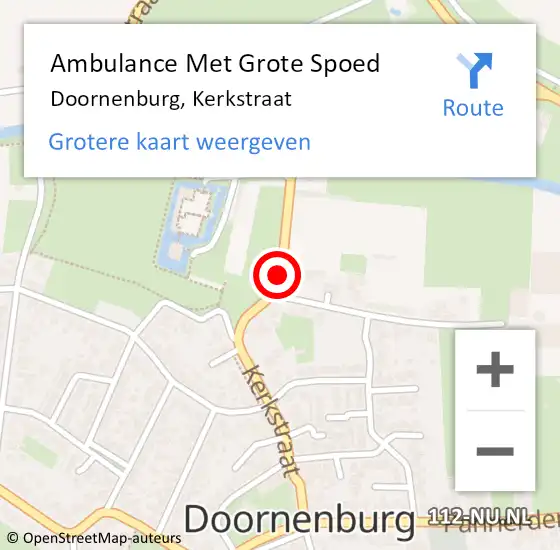 Locatie op kaart van de 112 melding: Ambulance Met Grote Spoed Naar Doornenburg, Kerkstraat op 1 september 2019 14:01