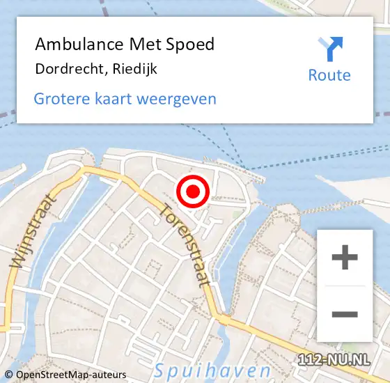 Locatie op kaart van de 112 melding: Ambulance Met Spoed Naar Dordrecht, Riedijk op 1 september 2019 14:16