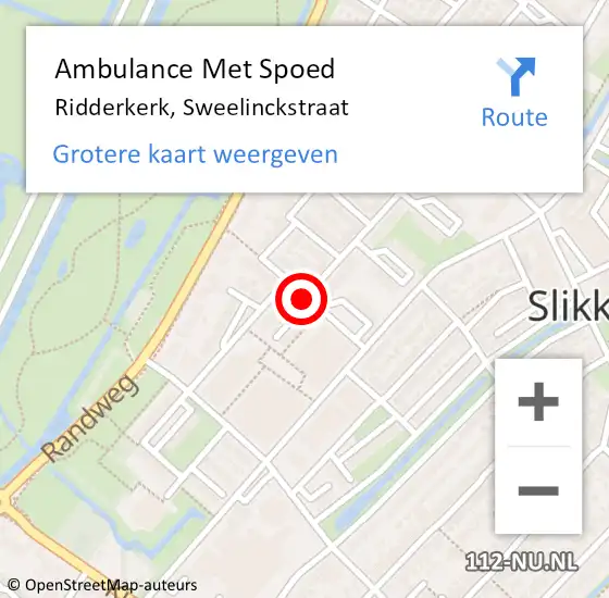 Locatie op kaart van de 112 melding: Ambulance Met Spoed Naar Ridderkerk, Sweelinckstraat op 1 september 2019 14:39